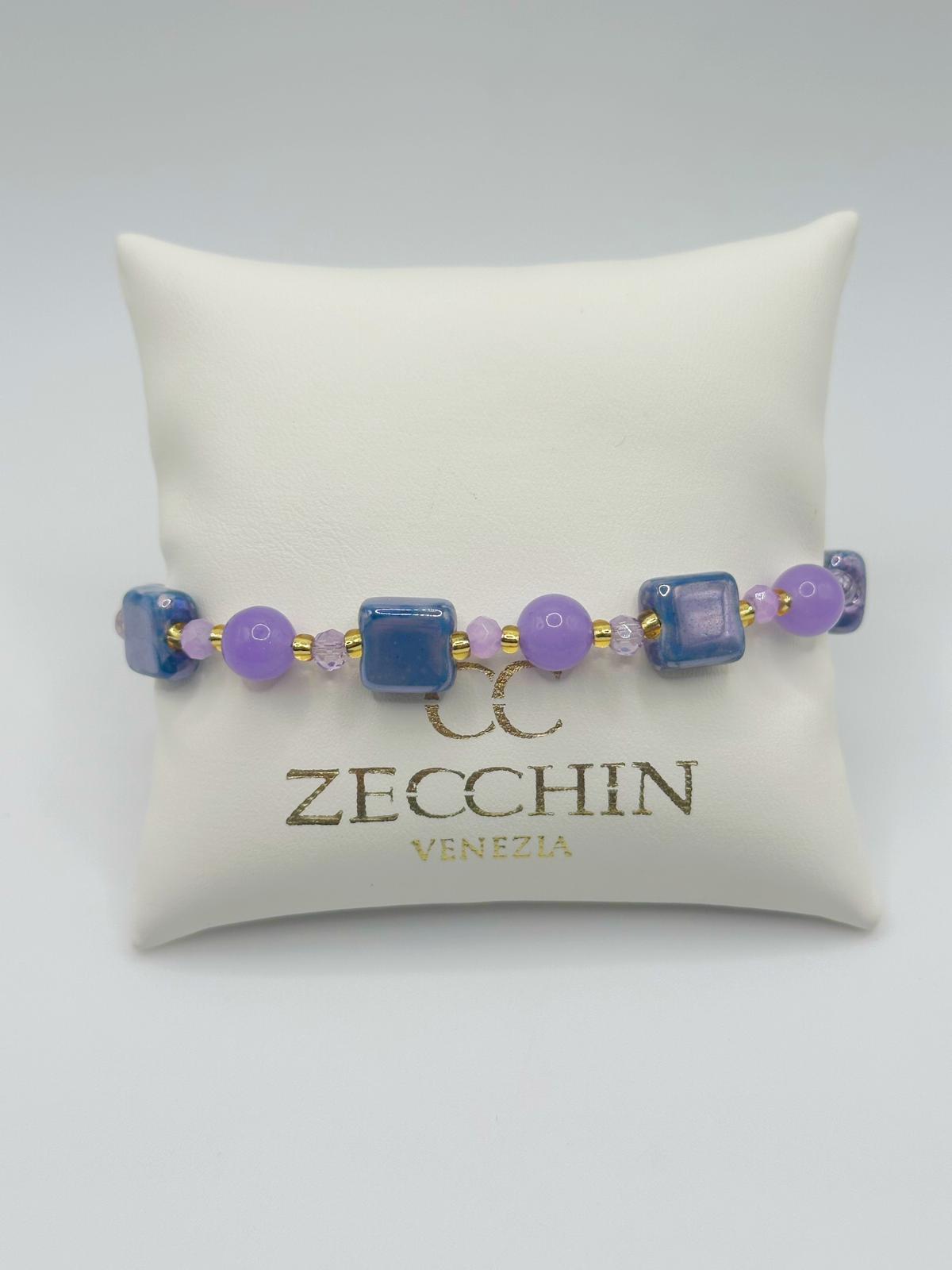 Bracciale Mikonos con perle cubiche in vetro di Murano, colore lilla